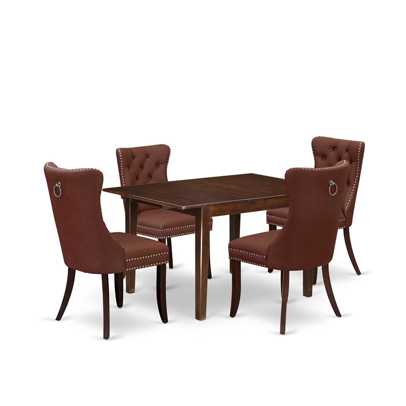 East West Furniture 5-Piece Kitchen Table Set in Mahogany/Burgundy