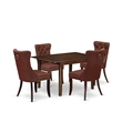 East West Furniture 5-Piece Kitchen Table Set in Mahogany/Burgundy