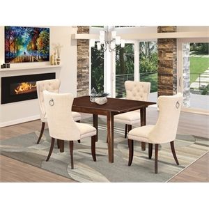 East West Furniture 5-Piece Kitchen Table Set in Mahogany/Light Beige