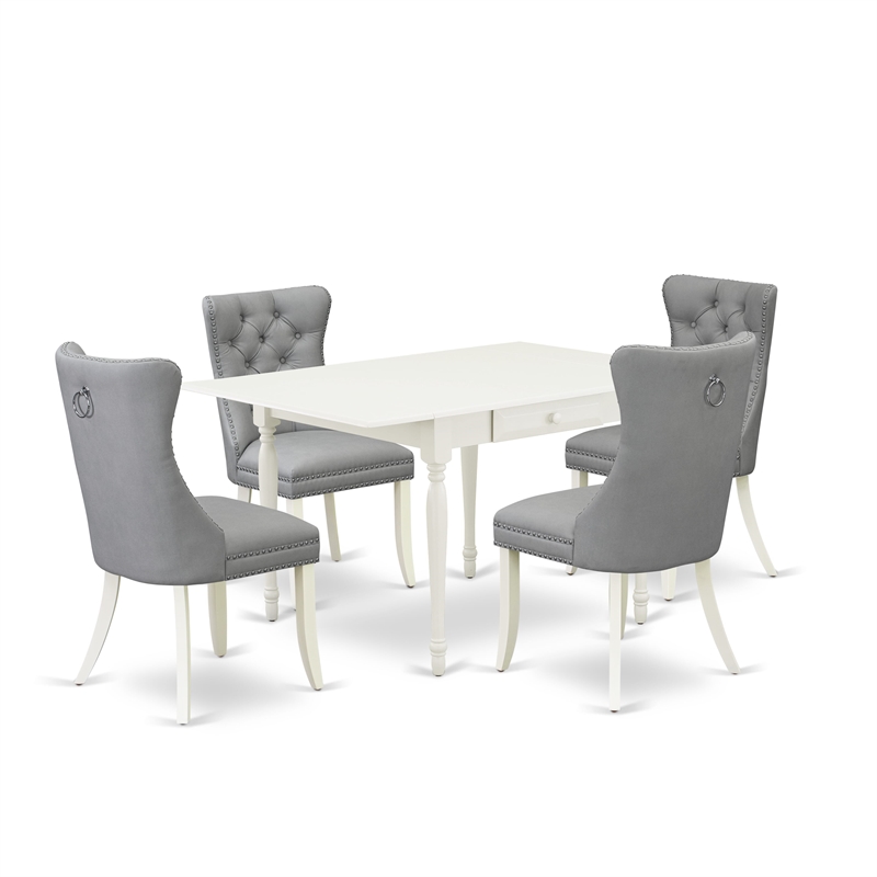 East West Furniture 5-Piece Dinette Set in Linen White/Light Gray