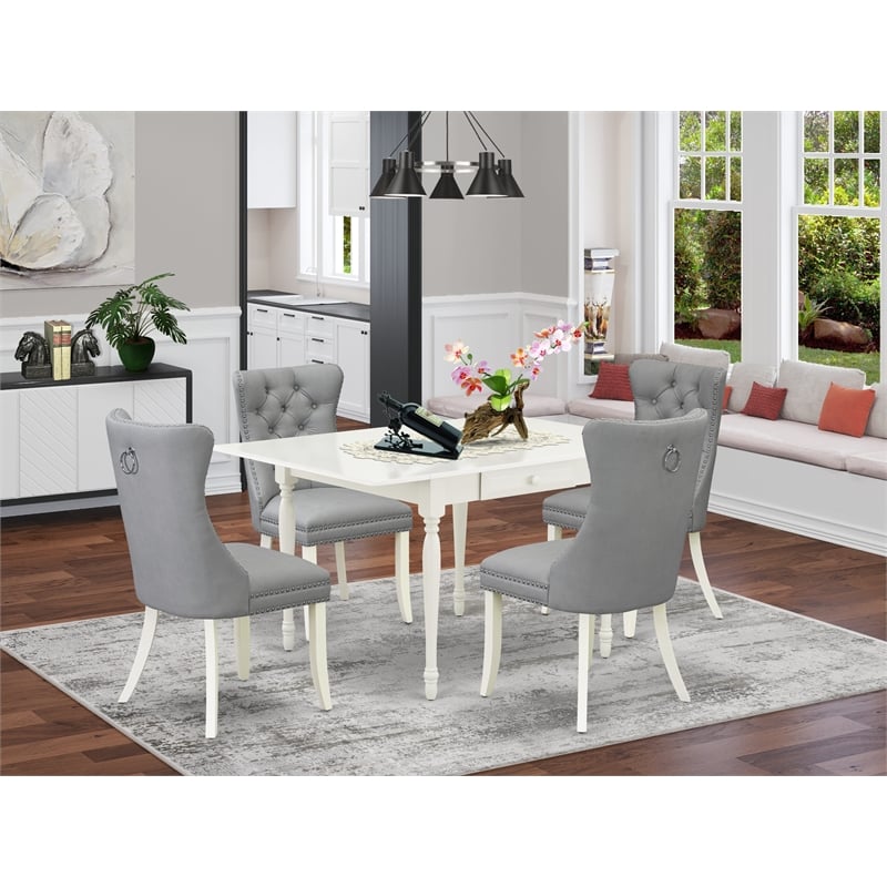 East West Furniture 5-Piece Dinette Set in Linen White/Light Gray