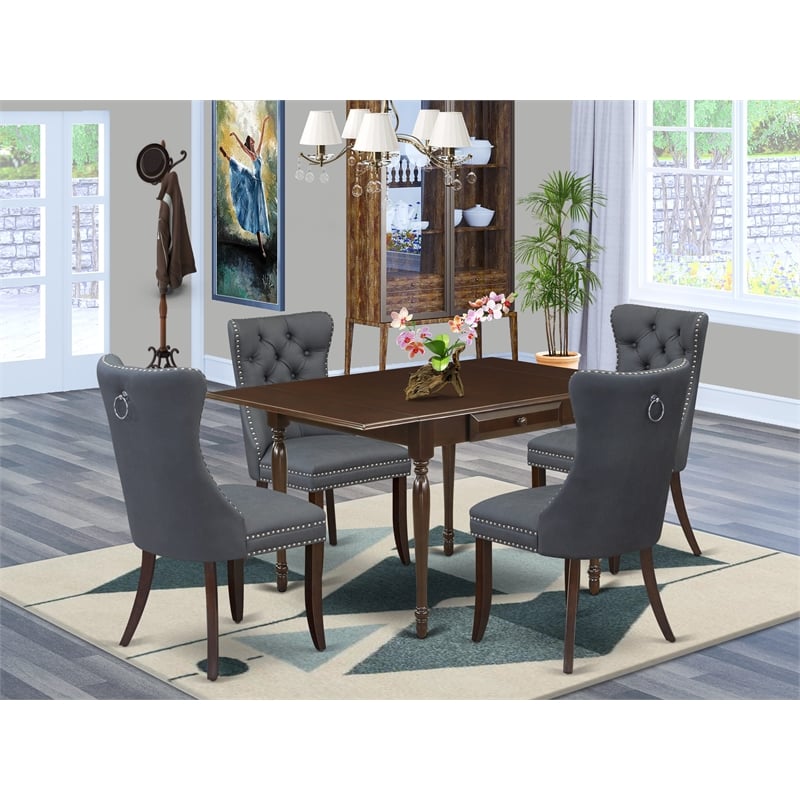 East West Furniture 5-Piece Kitchen Set in Mahogany/Platinum Gray