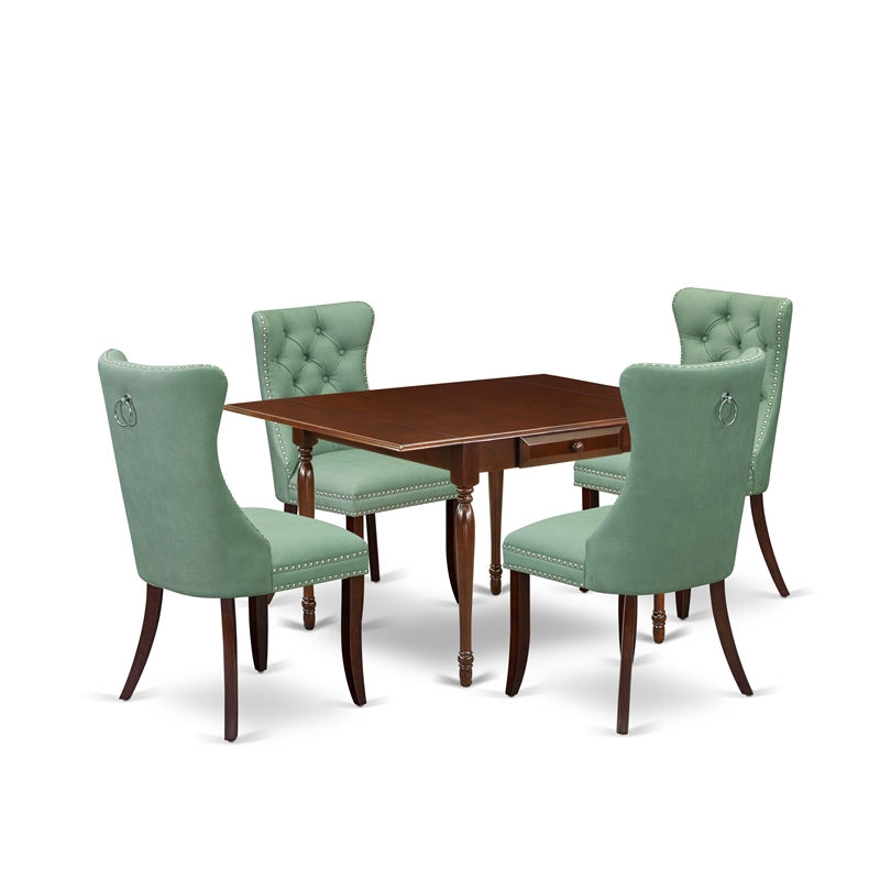 East West Furniture 5-Piece Dinette Set in Mahogany/Willow Green