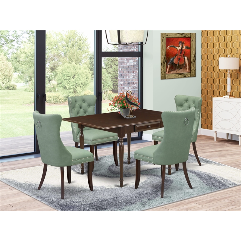 East West Furniture 5-Piece Dinette Set in Mahogany/Willow Green