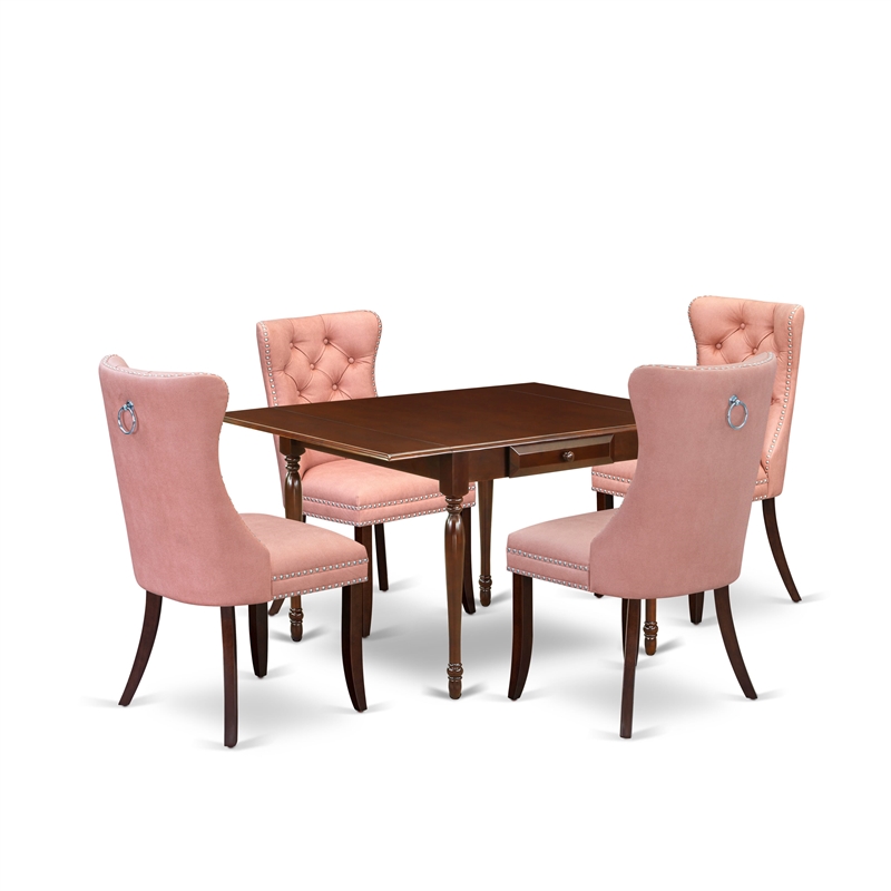 East West Furniture 5-Piece Kitchen Table Set in Mahogany/Beige Red