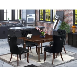 East West Furniture 5-Piece Dining Table Set in Mahogany/Black