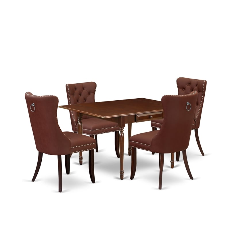 East West Furniture 5-Piece Dining Table Set in Mahogany/Burgundy