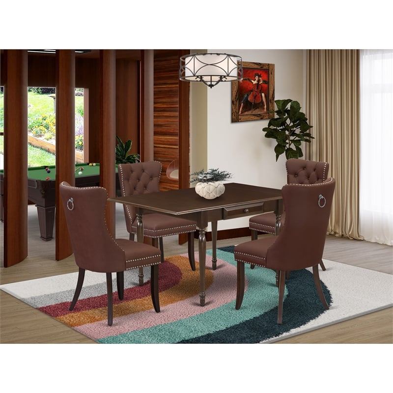 East West Furniture 5-Piece Dining Table Set in Mahogany/Burgundy