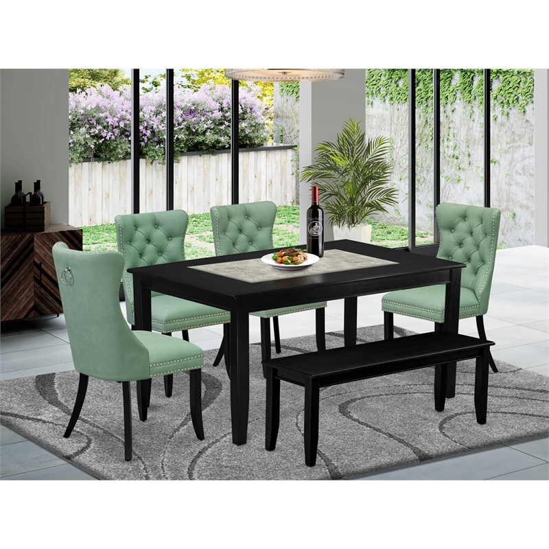 East West Furniture 6-Piece Dining Room Set in Black/Willow Green