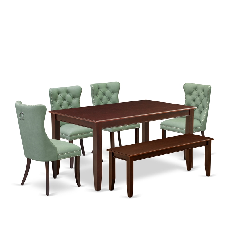 East West Furniture 6-Piece Dining Table Set in Mahogany/Willow Green