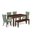East West Furniture 6-Piece Dining Table Set in Mahogany/Willow Green