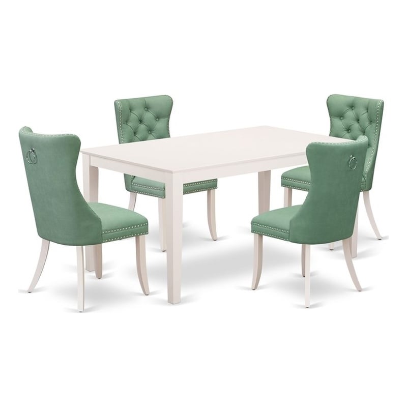 East West Furniture 5-Piece Dining Table Set  in Linen White/Willow Green