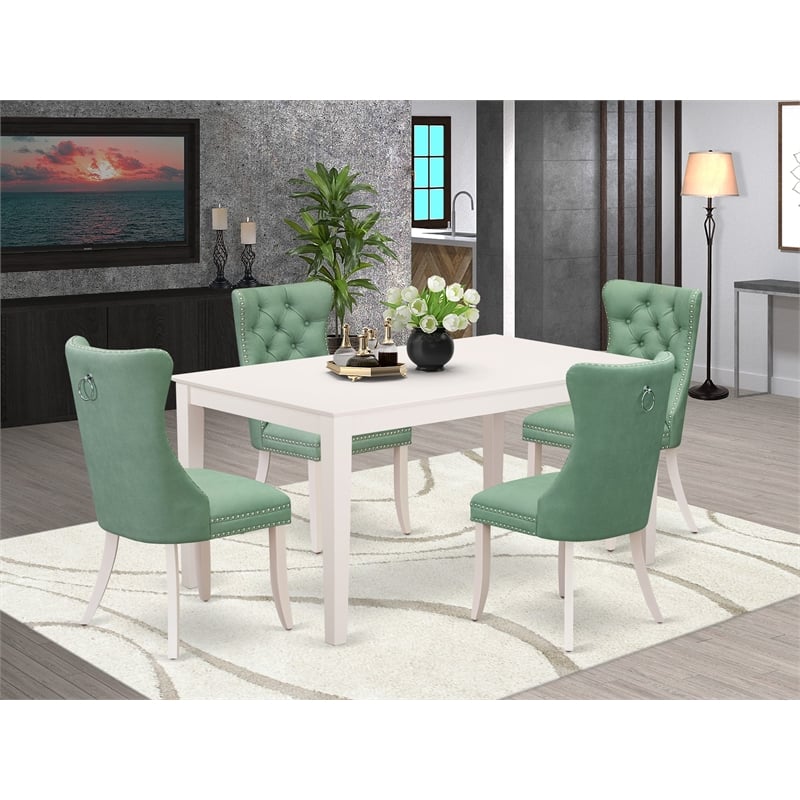 East West Furniture 5-Piece Dining Table Set  in Linen White/Willow Green
