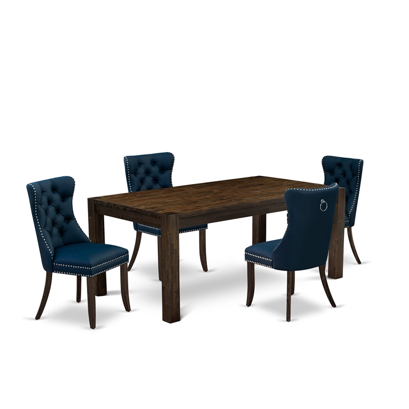 East West Furniture 5-Piece Dinette Set in Distressed Jacobean/Navy Blue