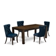 East West Furniture 5-Piece Dinette Set in Distressed Jacobean/Navy Blue