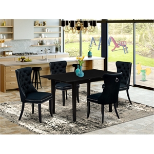 East West Furniture 5-Piece Dining Table Set in Black/Black