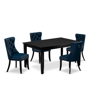 East West Furniture 5-Piece Kitchen Table Set in Black/Navy Blue