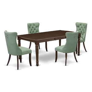 East West Furniture 5-Piece Kitchen Set in Mahogany/Willow Green