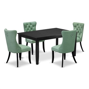 East West Furniture 5-Piece Kitchen Table Set in Black/Willow Green