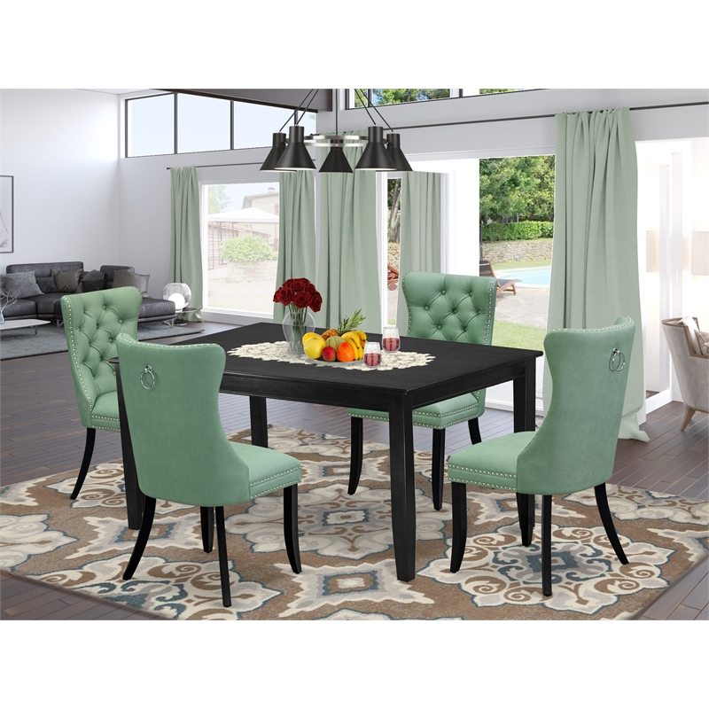 East West Furniture 5-Piece Kitchen Table Set in Black/Willow Green