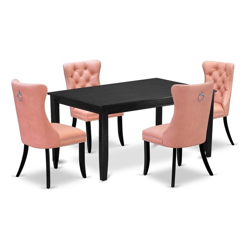 East West Furniture 5-Piece Kitchen Table Set in Black/Beige Red