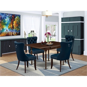 East West Furniture 5-Piece Kitchen Table Set in Mahogany/Navy Blue