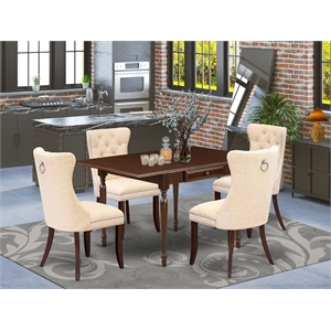 East West Furniture 5-Piece Kitchen Table Set in Mahogany/Light Beige
