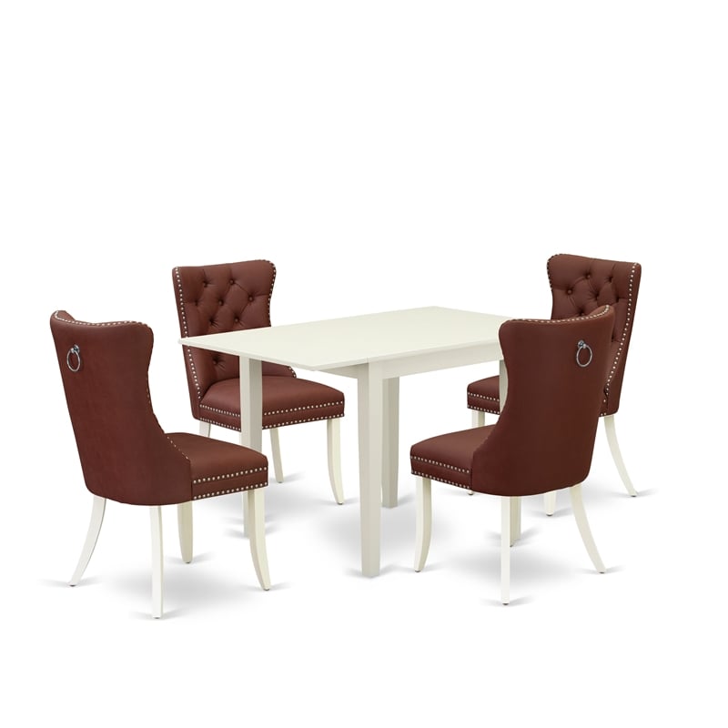 East West Furniture 5-Piece Dining Table Set in Linen White/Burgundy