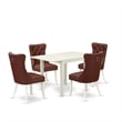 East West Furniture 5-Piece Dining Table Set in Linen White/Burgundy