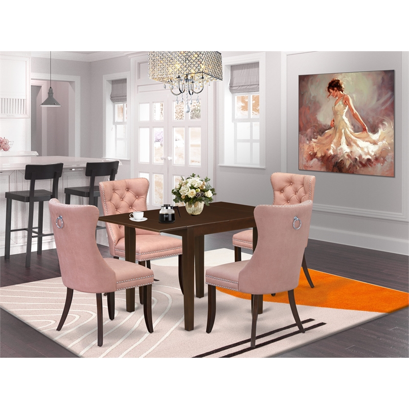 East West Furniture 5-Piece Kitchen Set in Mahogany/Beige Red