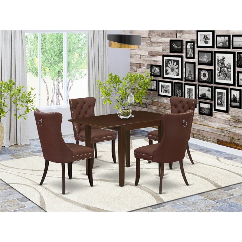 East West Furniture 5-Piece Dining Table Set in Mahogany/Burgundy