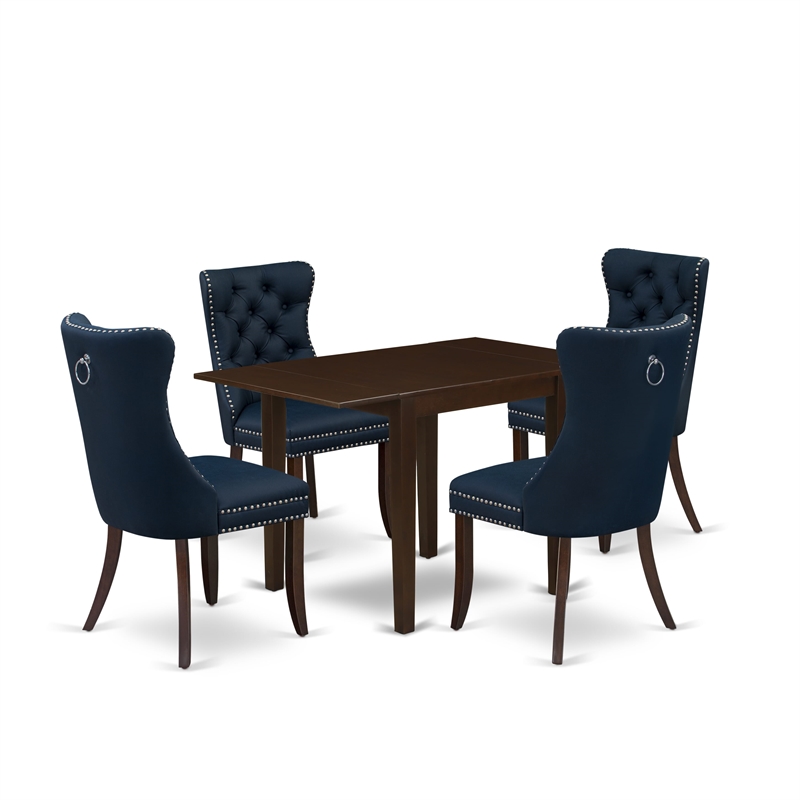 East West Furniture 5-Piece Dining Table Set in Mahogany/Navy Blue