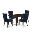 East West Furniture 5-Piece Dining Table Set in Mahogany/Navy Blue