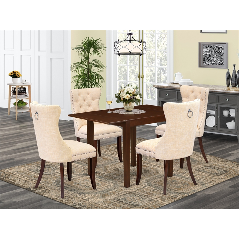 East West Furniture 5-Piece Dining Table Set in Mahogany/Light Beige