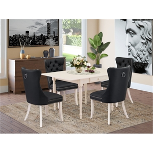 East West Furniture 5-Piece Dining Table Set in Linen White/Dark Gray