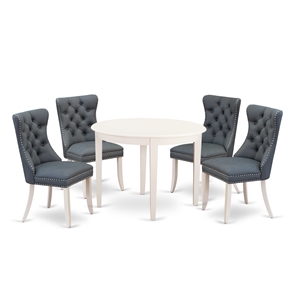 East West Furniture 5-Piece Dining Set in Linen White/Platinum Gray