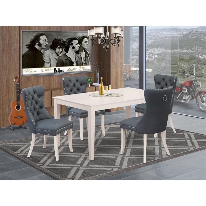 East West Furniture 5-Piece Dinette Set in Linen White/Platinum Gray