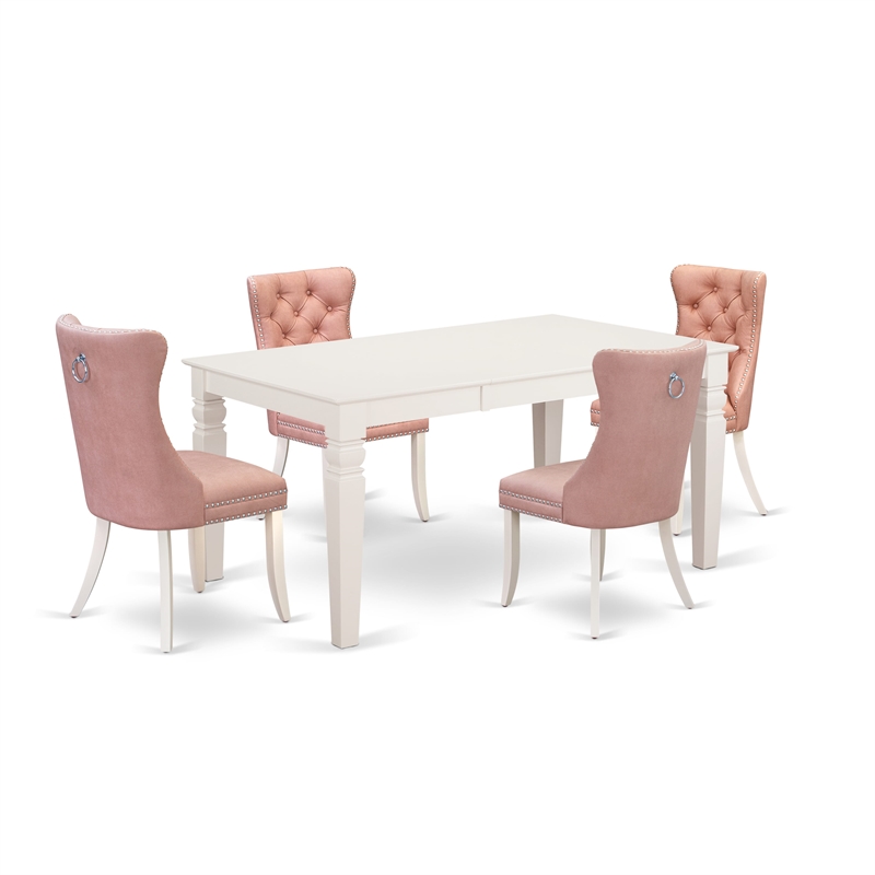 East West Furniture 5-Piece Kitchen Table Set in Linen White/Beige Red