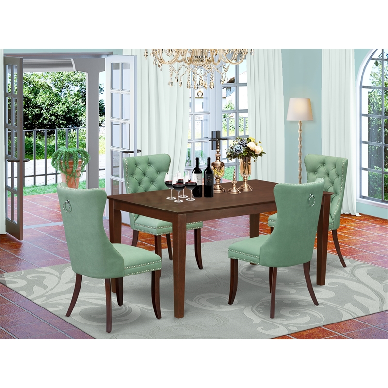 East West Furniture 5-Piece Kitchen Table Set in Mahogany/Willow Green