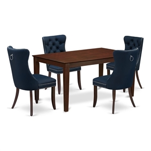 East West Furniture 5-Piece Dining Table Set  in Mahogany/Navy Blue
