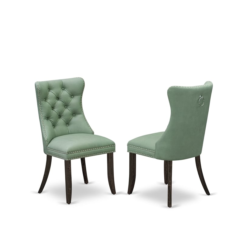 East West Furniture 5-Piece Kitchen Set in Distressed Jacobean/Willow Green