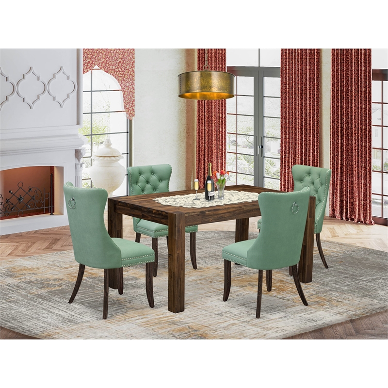 East West Furniture 5-Piece Kitchen Set in Distressed Jacobean/Willow Green