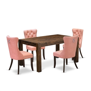 East West Furniture 5-Piece Dining Table Set in Distressed Jacobean/Beige Red