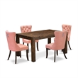 East West Furniture 5-Piece Dining Table Set in Distressed Jacobean/Beige Red