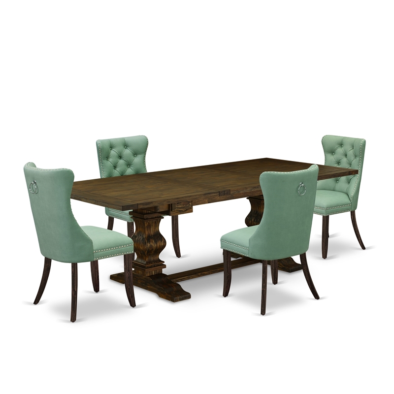 East West Furniture 5-Piece Dining Table Set in Willow Green/Distressed Jacobean