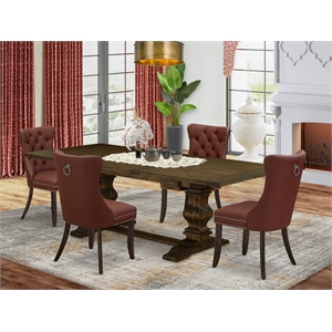 East West Furniture 5-Piece Dinette Set in Burgundy/Distressed Jacobean
