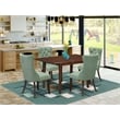 East West Furniture 5-Piece Dining Table Set in Mahogany/Willow Green