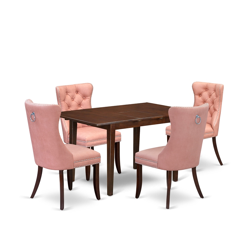 East West Furniture 5-Piece Dining Room Set in Mahogany/Beige Red