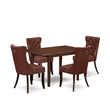 East West Furniture 5-Piece Dining Set in Mahogany/Burgundy