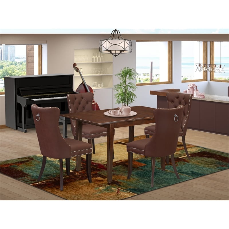 East West Furniture 5-Piece Dining Set in Mahogany/Burgundy